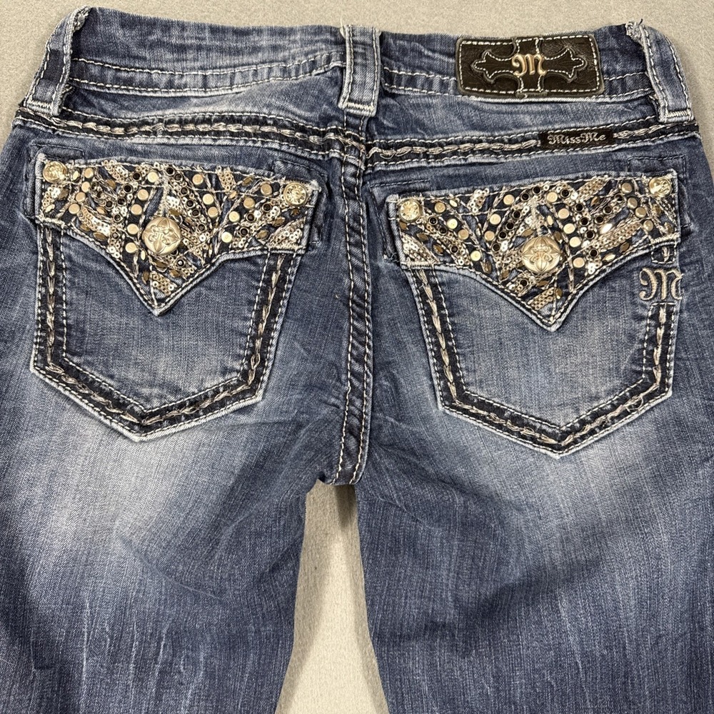 Miss Me Jeans Womens 25x31  Skinny Embroidered STUDDED RHINESTONE WHISKERING